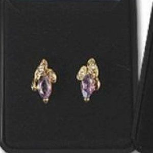 Amethyst Marquise Cubic Zirconia Earring Swarovski Clear Gold Box Clip On NWT